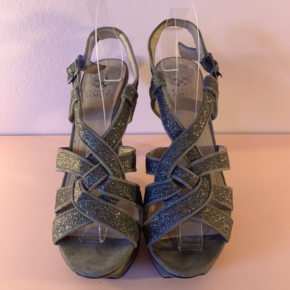 Vince Camuto - TRANTON Bronze Suede Glittery Strappy Heels Size 8.5B/38.5